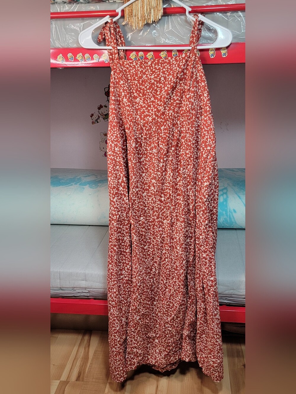 Old Navy Rust Floral Maxi Dress with Slit, White Ditsy Print Size Medium